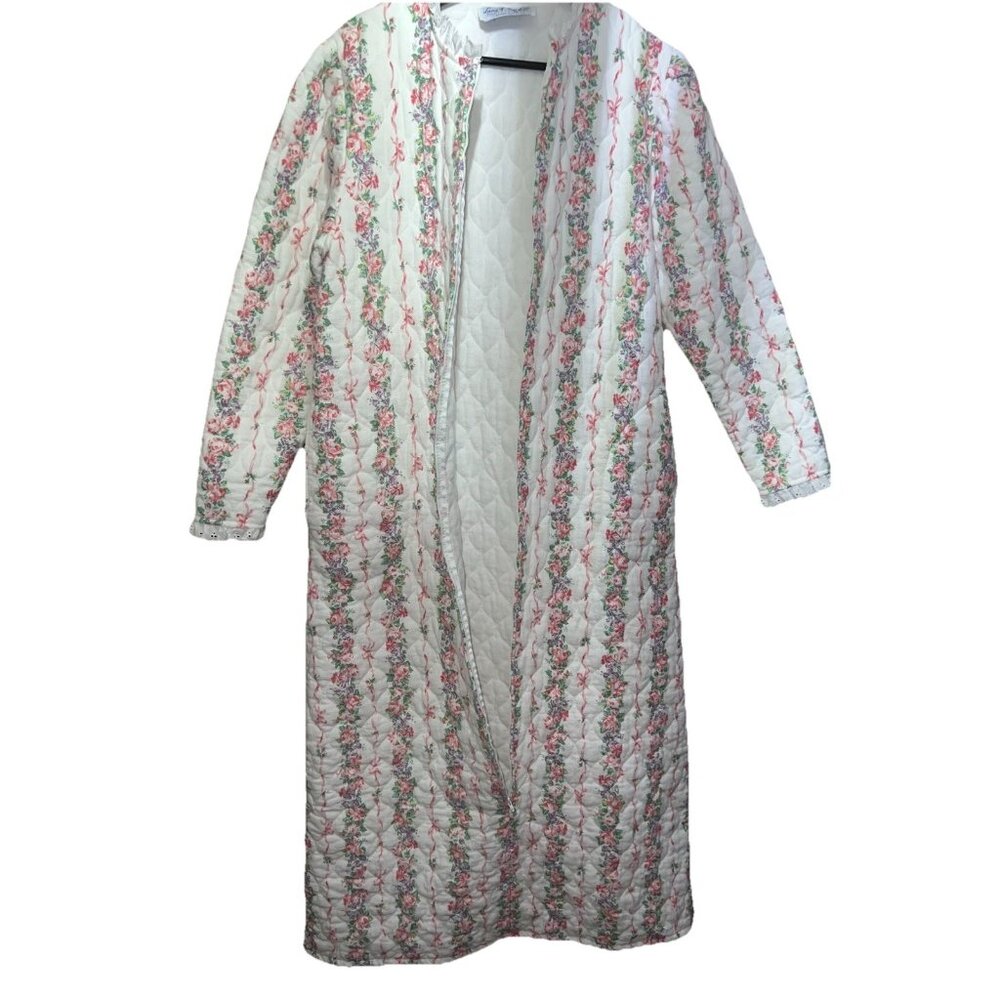 Vintage Lanz of Salzburg Quilted Cotton Nightgown Floral Zip USA - Picture 5 of 15